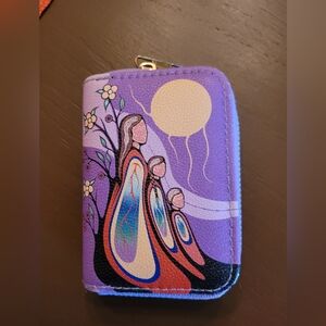 Purple Illustrated Zip Wallet with Moon & Floral Design